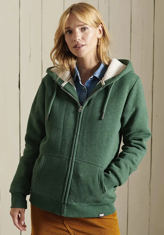 Super Deal premium hoodieSuperdry Womens Borg Lined Zipped Hoodie, Green