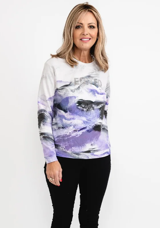 Big Savings sleek hoodieRabe Rhinestone & Abstract Print Sweatshirt, Purple Multi