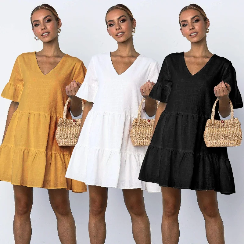 Discount Deals elegant evening dressShort sleeve pleated dress