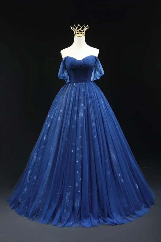 Great Deals Navy Blue Tulle Long Prom Dress, Beautiful Off the Shoulder A-Line Backless Formal Dress Great Deals Navy Blue Tulle Long Prom Dress, Beautiful Off the Shoulder A-Line Backless Formal Dress