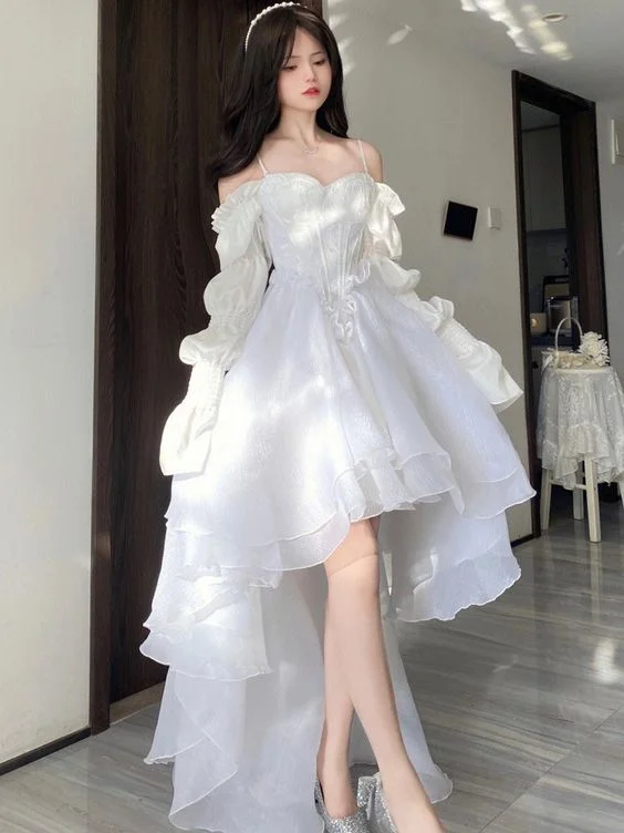 Spring Elegant White Off Shoulder Fairy Dress Princess Puff Dress Mesh Puff Prom Dress Y6282