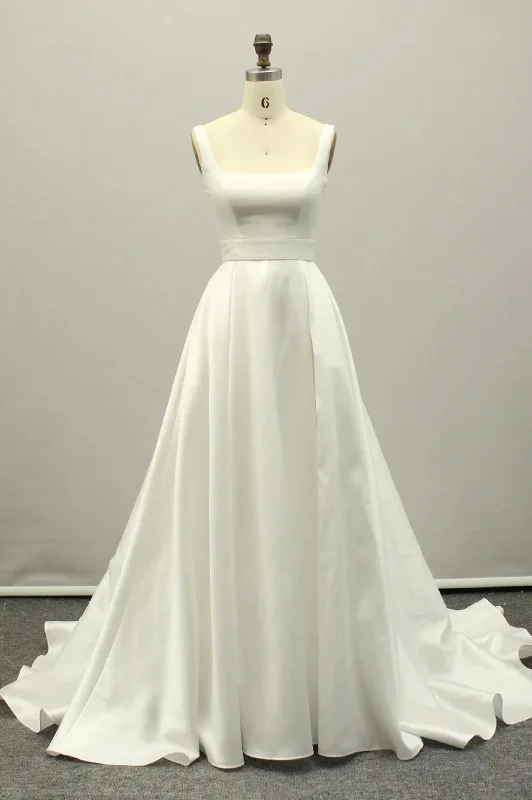 Great Deals White Satin Long Prom Dress, A-line Backless Evening Party Dress