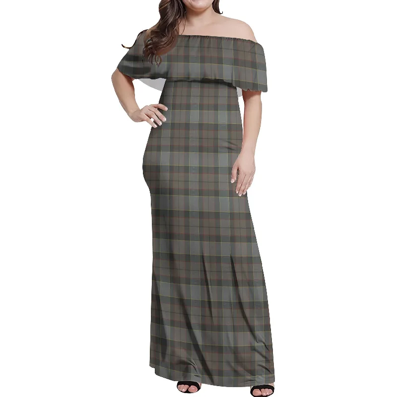 Limited Time Discount Outlander Tartan Off Shoulder Long Dress