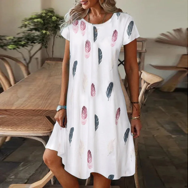 Best Deals Floral Printed V-neck Loose Short Sleeve Dress