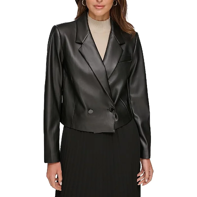Massive Deals tailored blazer coatWomens Faux Leather Crop One-Button Blazer