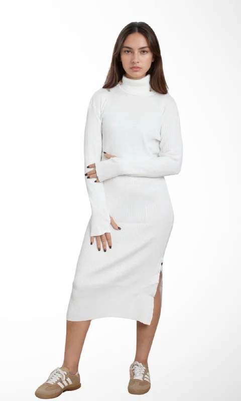 Best Seller satin dressWomen Tight Dress Turtle Neck (Off-White)