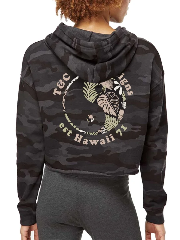 Best Deals windproof jacketT&C Surf Tropical Print Logo Crop Pullover Hoodie