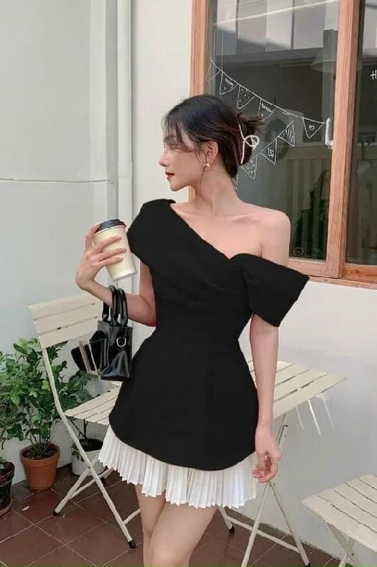 Exclusive Deal trendy mini dressBlack A-line Black and white Patchwork Homecoming Dress Y5825