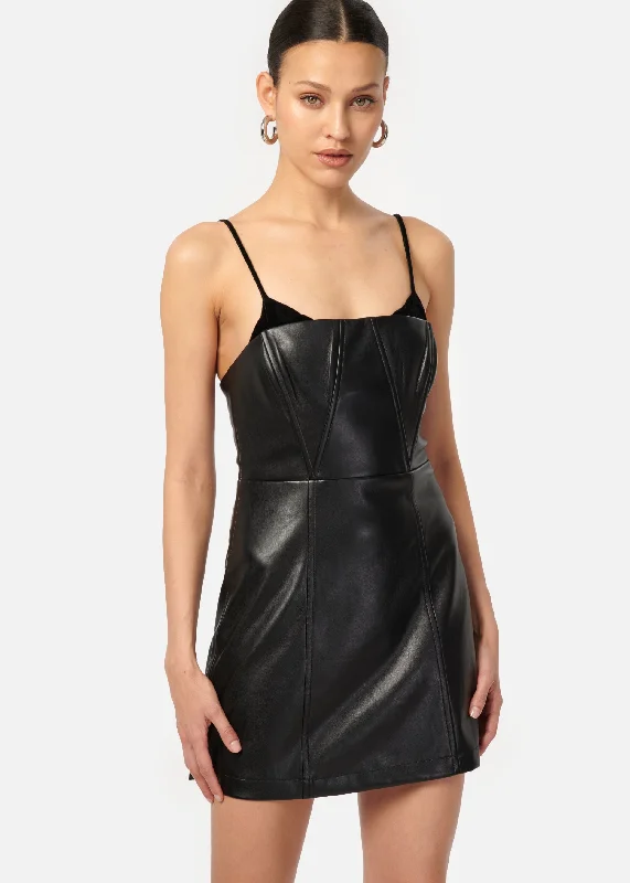 Final Clearance Dehya Vegan Leather Mini Dress Black