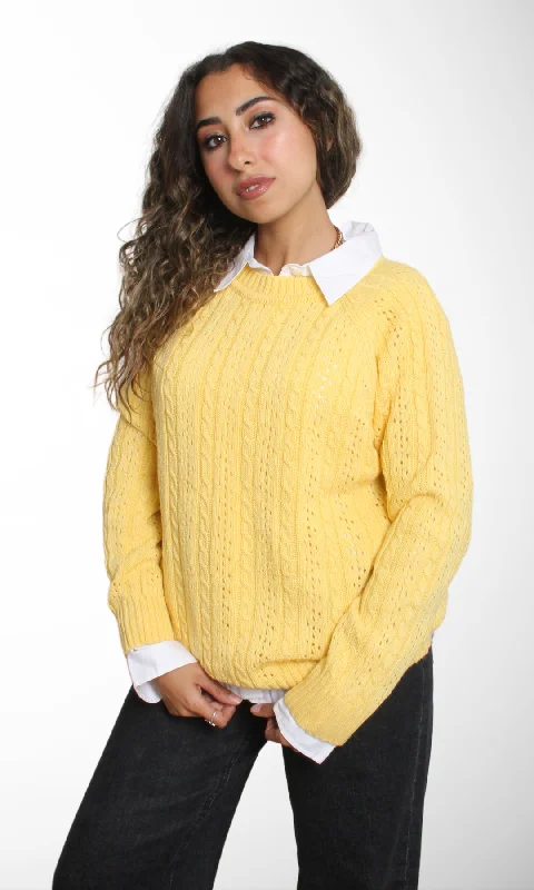 Steals and Deals slim fit workout hoodieWomen Round Neck Sweater (Yellow)