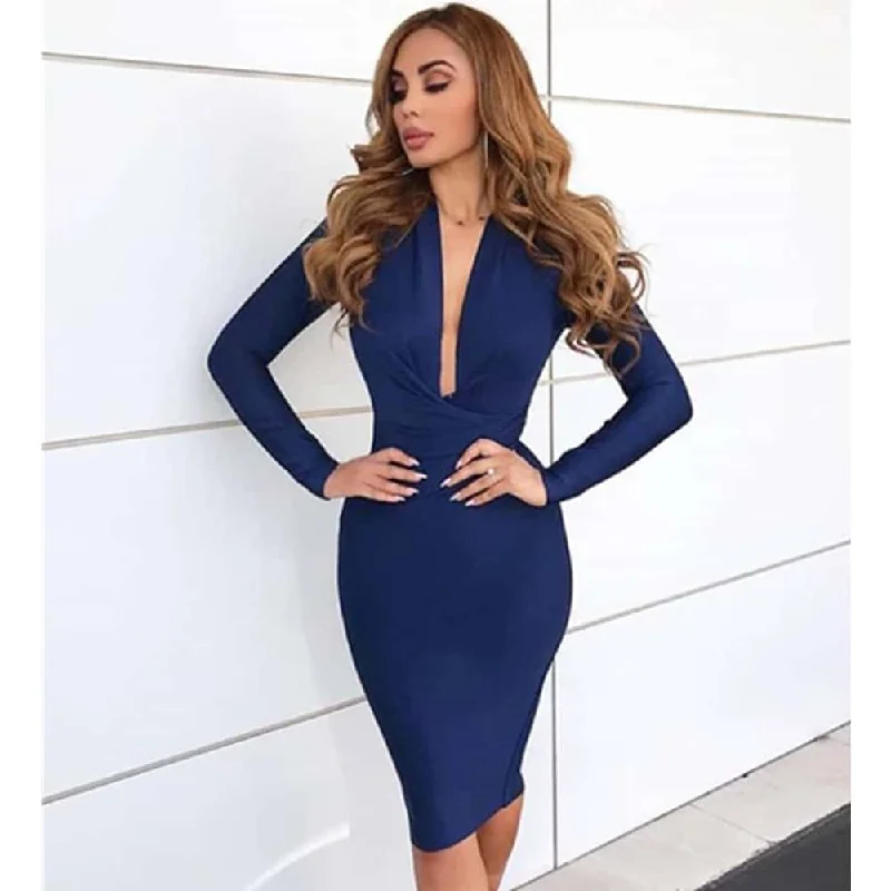 Women's V-Neck Long Sleeved Bodycon Dress