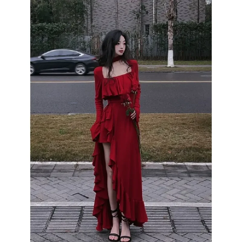 Special Discount spaghetti strap dressWomen Autumn Long Sleeve Midi Dress Elegant Ruffles Red Square Neck Irregular Prom Dress Y5190 Special Discount spaghetti strap dressWomen Autumn Long Sleeve Midi Dress Elegant Ruffles Red Square Neck Irregular Prom Dress Y5190