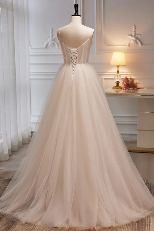 Loyalty Reward Charming Spaghetti Straps Sleeveless Evening Dress A Line Tulle Long Prom Gown