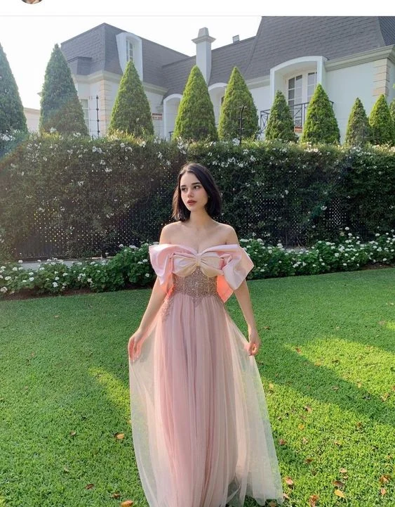 Price Meltdown stylish party dressPink Off The Shoulder Prom Dress,Pink Senior Prom Dress  Y5875