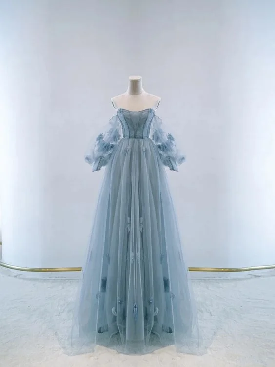 Reduced Prices high-waisted dressCharming Blue A-line Tulle Prom Dress,Blue Fairy Dress Y5831