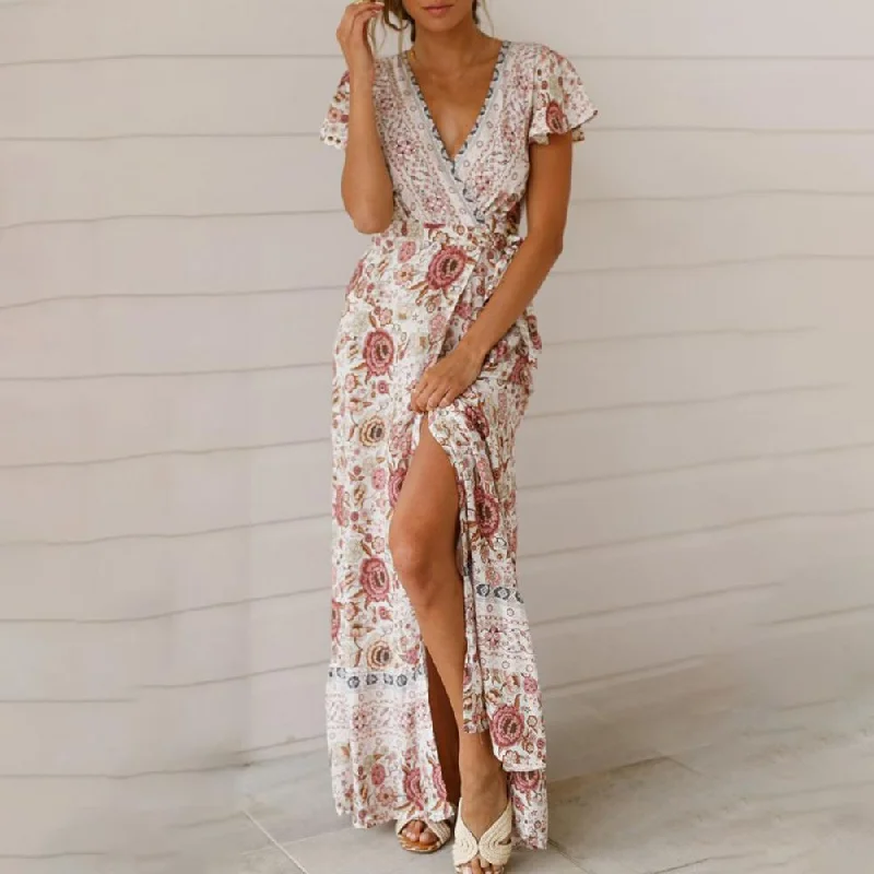 BerriesJam - Floral Boho Vintage Casual Vacation Long Dress