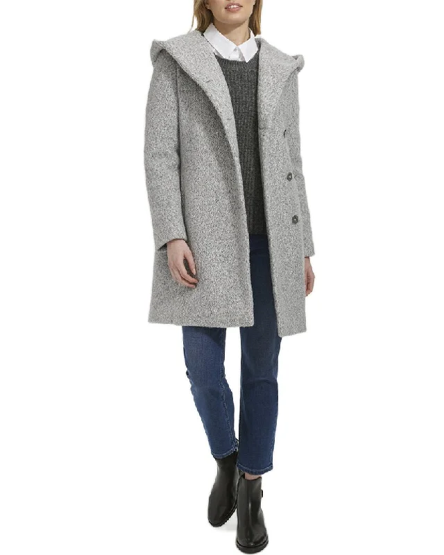 Cole Haan Pressed Boucle Shawl Hood Coat