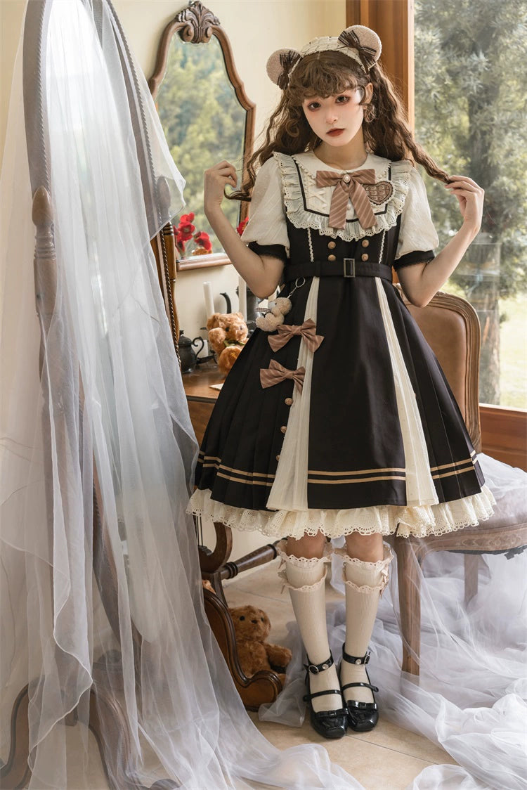 Limited Edition floral wrap dressLetters from Unknown Star~Chocolate Workshop~Elegant Lolita OP Daily Short Sleeve Dress