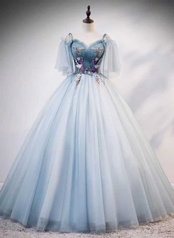 Discount Extravaganza Blue Sweetheart Neck Tulle Long Prom Dress, Blue Tulle Formal Evening Dress