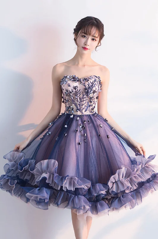 Exclusive Savings Purple Strapless Tulle Short A-Line Prom Dress