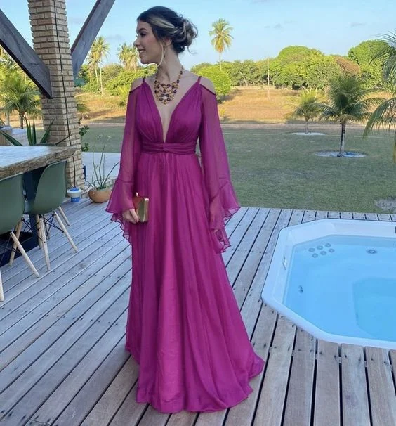 Super Savings classic fit-and-flare dressElegant A-line V Neck Floor Length Prom Dresses Y5816