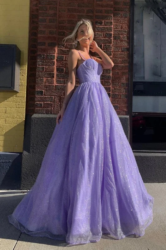 Take Advantage Purple Spaghetti Strap Tulle Long Prom Dress