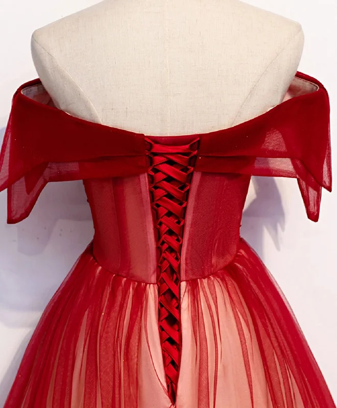 Final Clearance Burgundy Off The Shoulder Tulle Long Lace Up Formal Prom Dresses Party Dresses Final Clearance Burgundy Off The Shoulder Tulle Long Lace Up Formal Prom Dresses Party Dresses