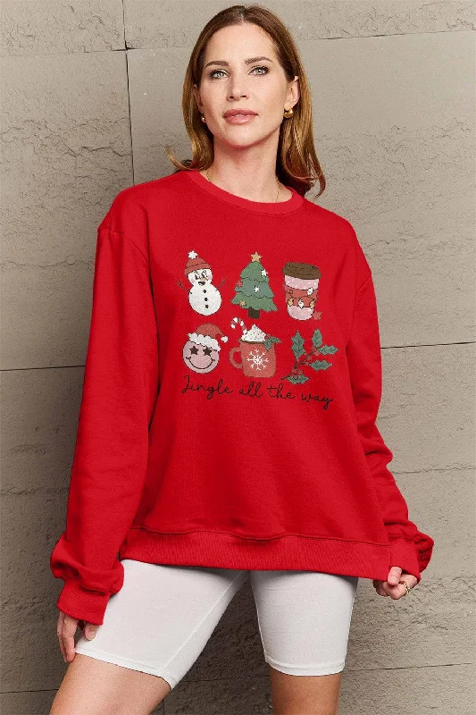 Incredible Offers functional sports hoodieSimply Love Full Size JINGLE ALL THE WAY Long Sleeve Sweatshirt