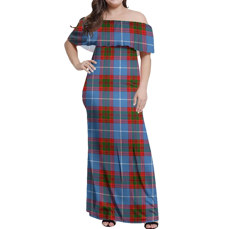 Exclusive Access Preston Tartan Off Shoulder Long Dress