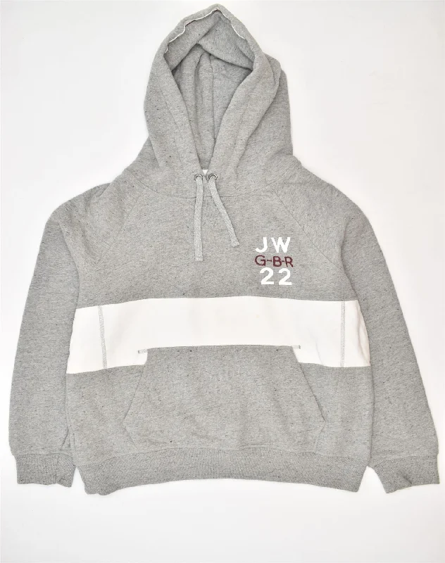 JACK WILLS Womens Graphic Hoodie Jumper UK 14 Large Grey Cotton