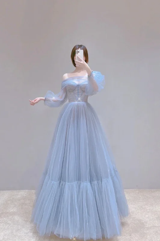 Special Offer Blue Tulle Long Prom Dress, Beautiful Long Sleeve Tulle Evening Dress Special Offer Blue Tulle Long Prom Dress, Beautiful Long Sleeve Tulle Evening Dress
