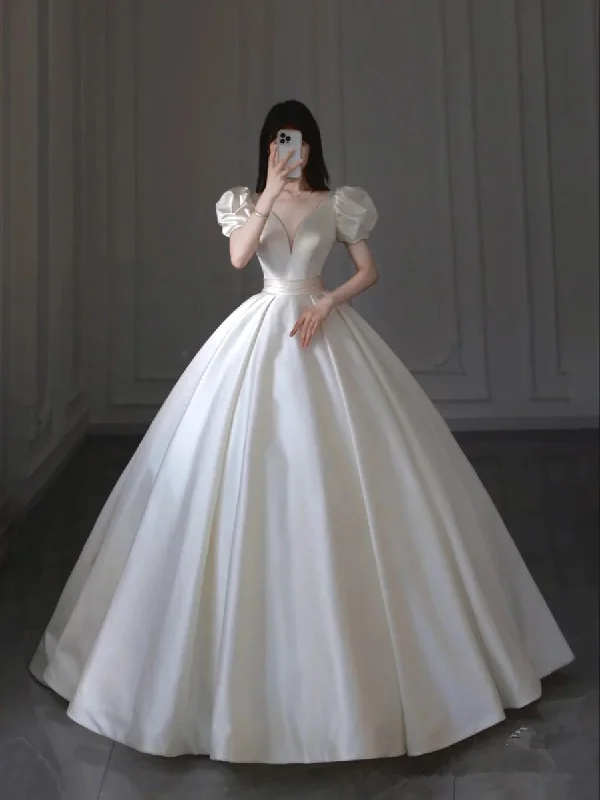 Super Sale velvet dressElegant White Satin Wedding Dress,White Bridal Dress Y5626