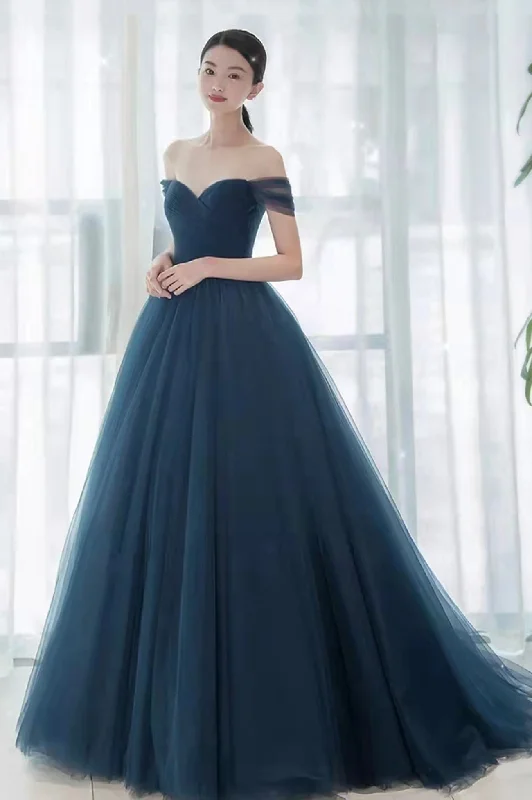 Massive Deals Elegant Blue Tulle Long Prom Dress, A-Line Off the Shoulder Evening Party Dress Massive Deals Elegant Blue Tulle Long Prom Dress, A-Line Off the Shoulder Evening Party Dress
