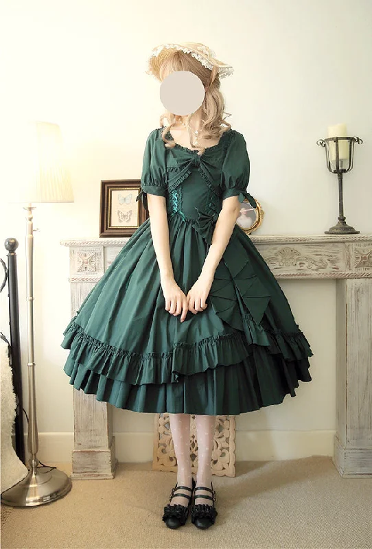 Forest Song~Elegant Lolita Solid Color Bow OP Dress Multicolors