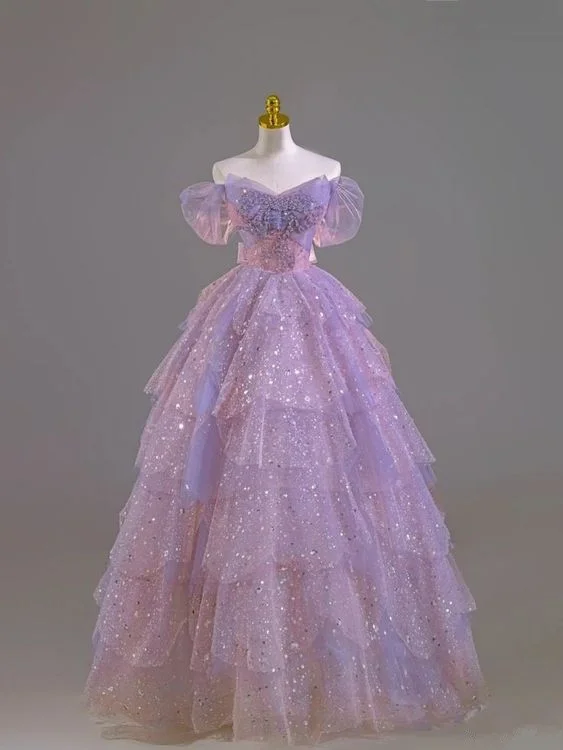 Final Clearance cocktail dressGlamorous Purple A-line Multi-layered Tulle Prom Dress,18th Birthday Dress Y5867