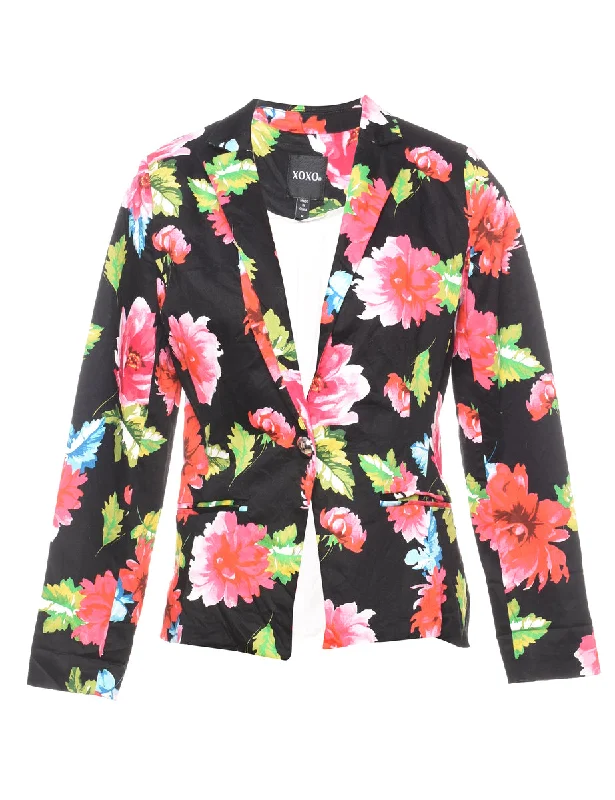 Huge Discounts retro coatBlack Floral Pattern Blazer - M