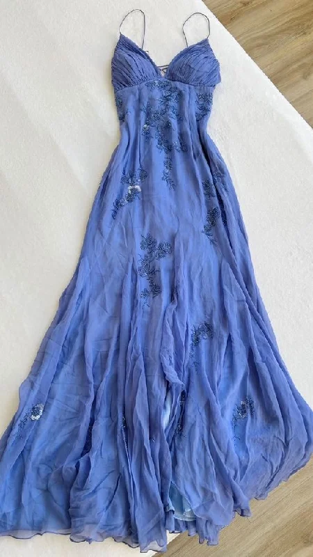 Shop and Save long-sleeve floral dressBlue long prom dresses, evening dresses,formal dress Y2739