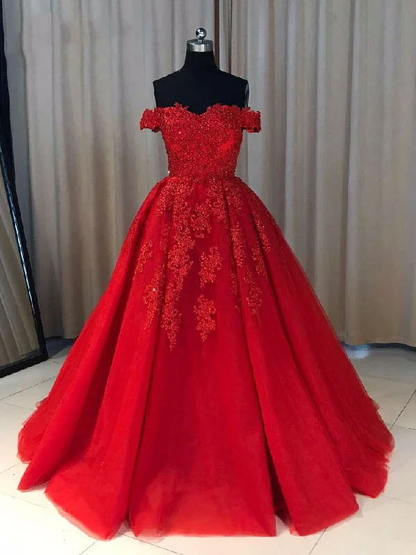 Low Prices Ball Cown Prom Dresses Off-the-shoulder Sweep Train Long Red Prom Dress JKL632 Low Prices Ball Cown Prom Dresses Off-the-shoulder Sweep Train Long Red Prom Dress JKL632