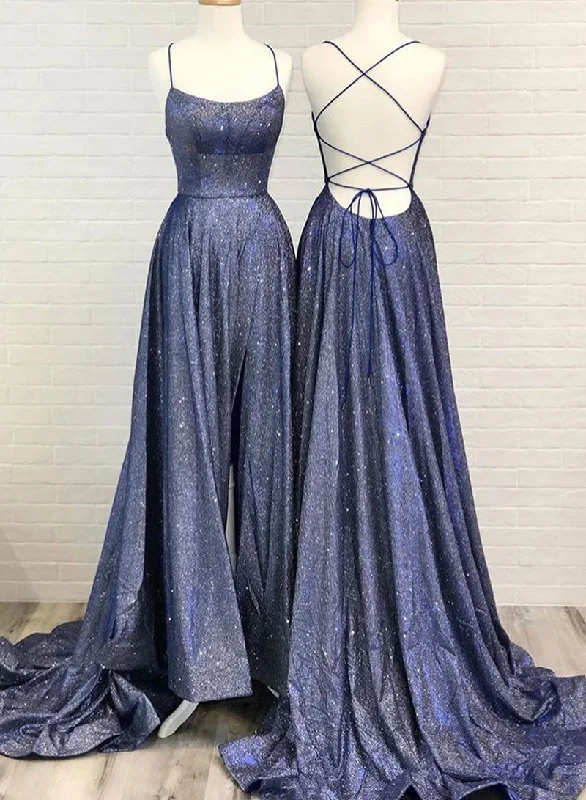 Special Savings Blue A-Line Backless Floor Length Prom Dress