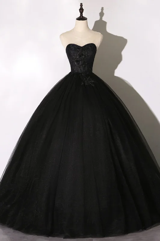 Get It Before It’s Gone Black Scoop Neckline Tulle Lace Long Formal Evening Dress