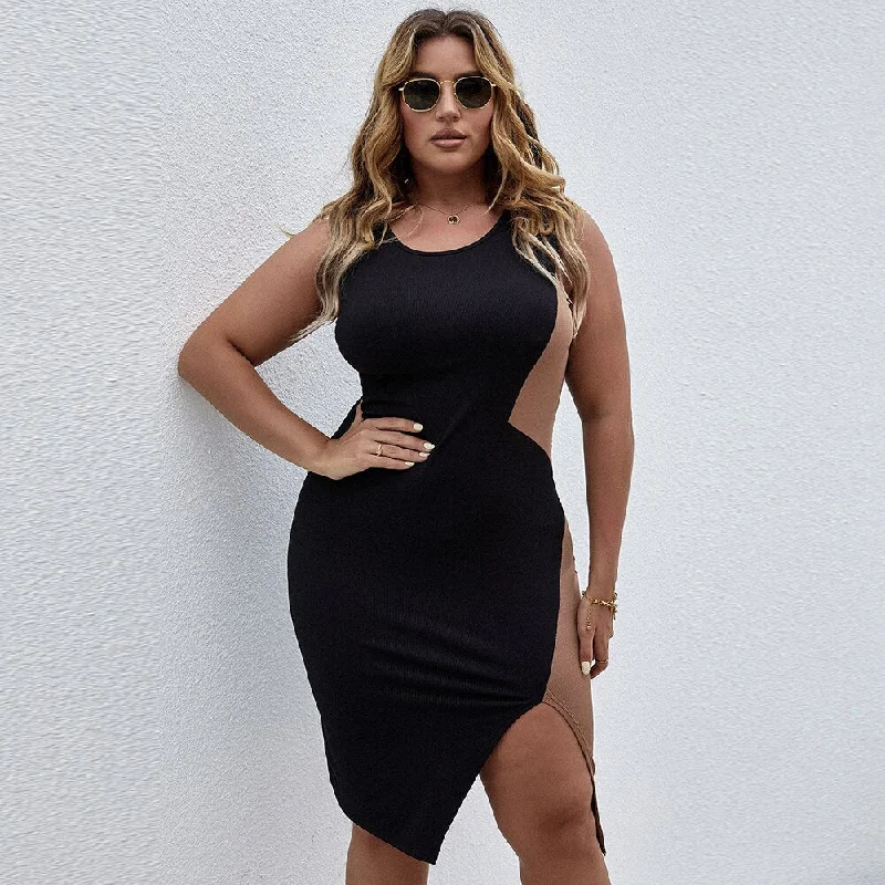 BerriesJam - 2024 Sleeveless Tank Top Casual Round Neck Plus Size Slit Dress