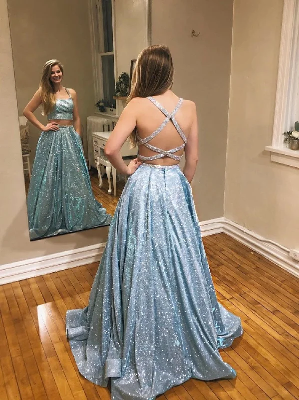 Special Offer Lavender Tulle A-Line Sparkle Two Piece Prom Dress JKS8624