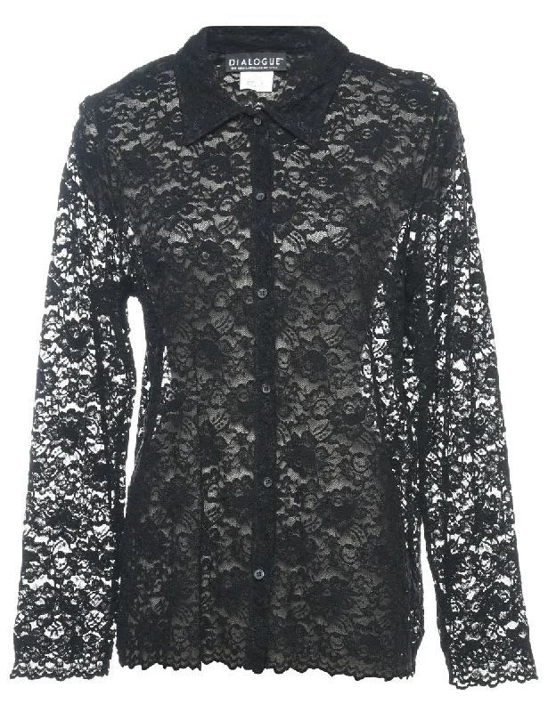 Crazy Deals chic wool coatBlack Floral Lace 1990s Sheer Blouse - L