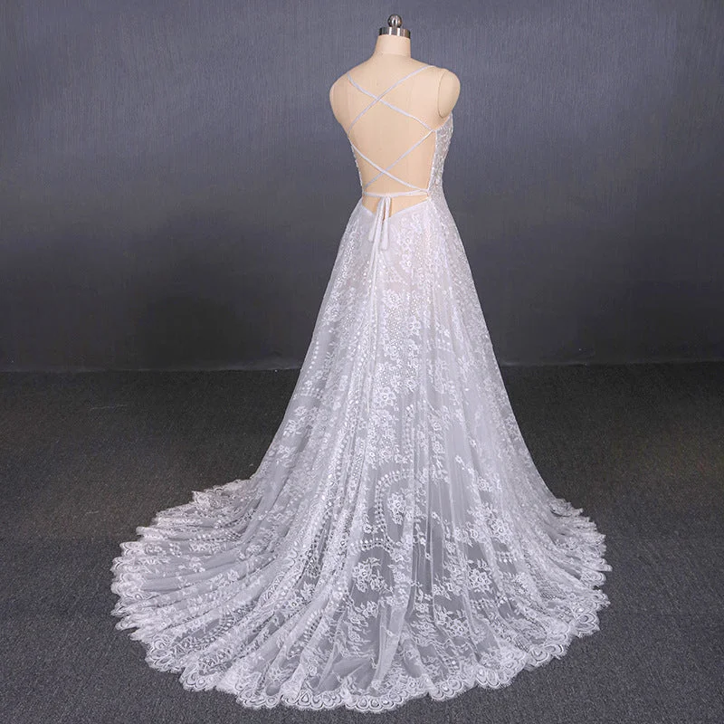 Don't Wait Charming Spaghetti Straps Long A-line Wedding Dresses Beach Wedding Dresses
