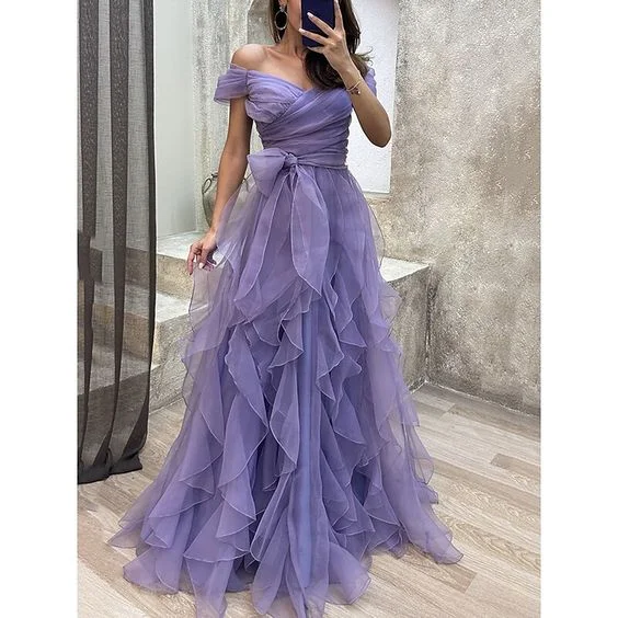 Limited Time Discount comfy maxi dressOff The Shoulder Purple Tulle Prom Dress,A-line Prom Gown Y5632 Limited Time Discount comfy maxi dressOff The Shoulder Purple Tulle Prom Dress,A-line Prom Gown Y5632