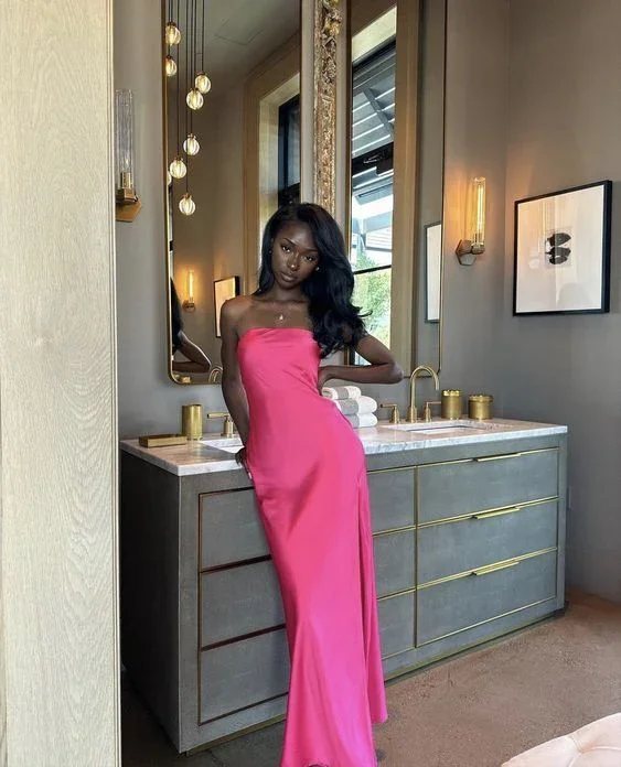 Mermaid Strapless Pink Slit Birthday Dress