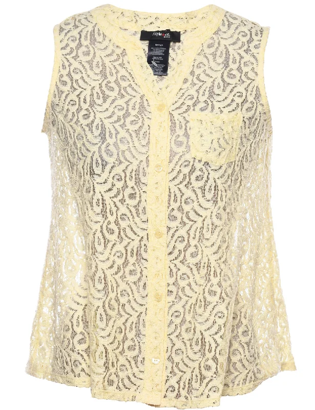 Discount Deals cold weather jacketYellow Sleeveless Lace Blouse - S