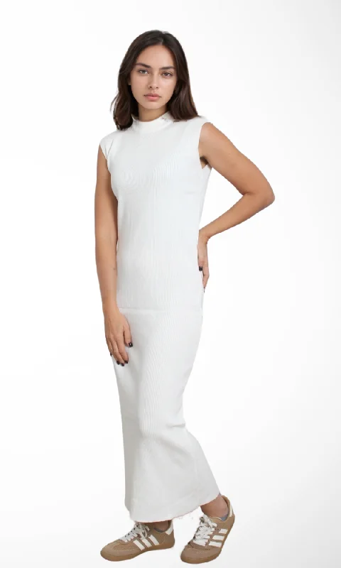 Year-End Clearance fitted dressWomen Tricot Sleeveless Dress (Off White)