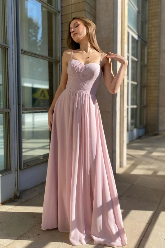 Sale Event Pink Spaghetti Strap Chiffon Long Prom Dress, Simple A-line Evening Dress Sale Event Pink Spaghetti Strap Chiffon Long Prom Dress, Simple A-line Evening Dress
