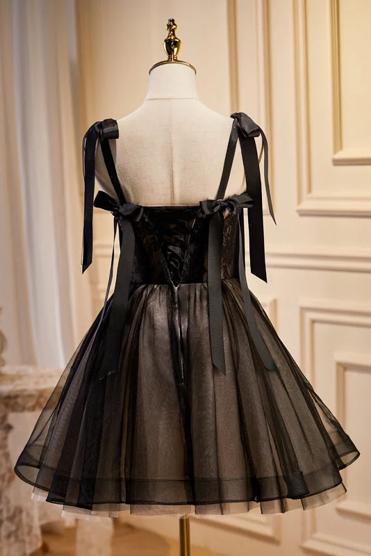 YEAR-End Clearance Cute Black Sleeveless A Line Tulle Short Homecoming Dresses